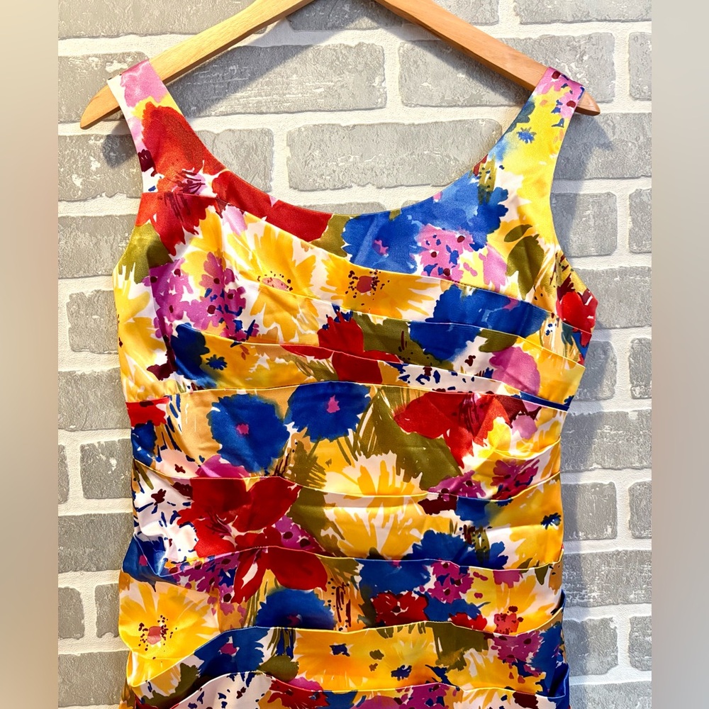 Bisou Bisou Vibrant Bright Multicolor Floral Cocktail Formal Dress size 12 - Picture 2 of 5